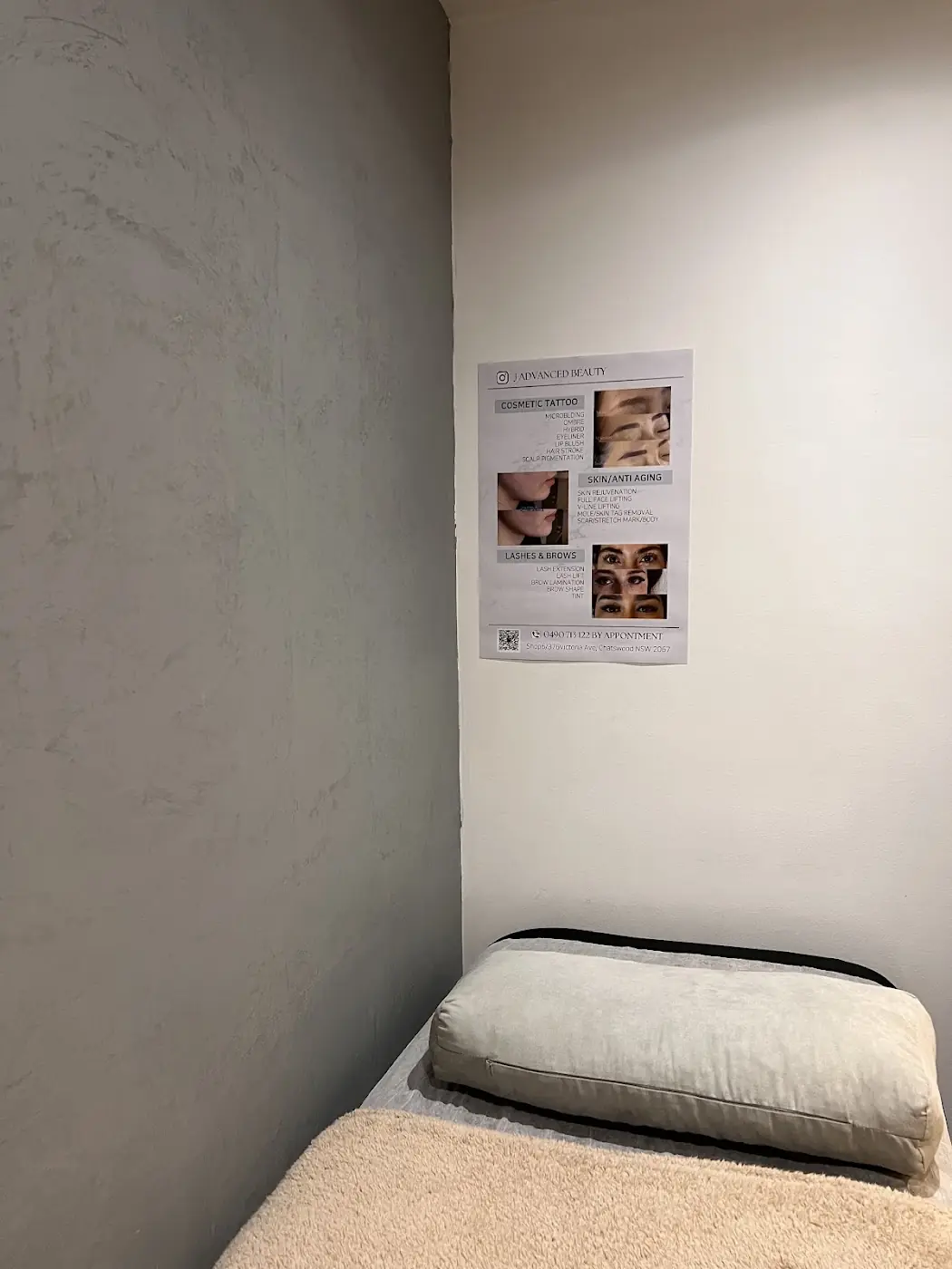 The private treatment room at J Advanced Beauty, with its heated bed